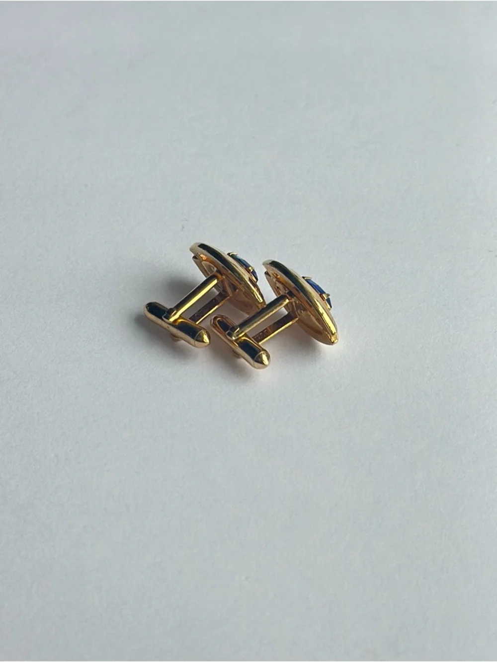 Swank Gold Tone Cufflinks and Tie Clip Set with Blue Stones